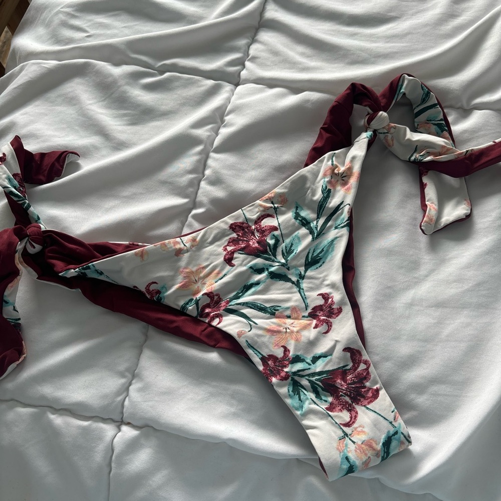 Ardene Floral Bikini Bottom with Burgundy Accents